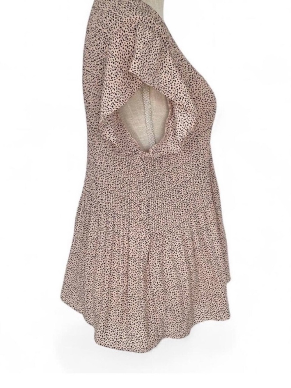 Adrianna Papell Blush Pink & Black Dot Flutter Sleeve Top